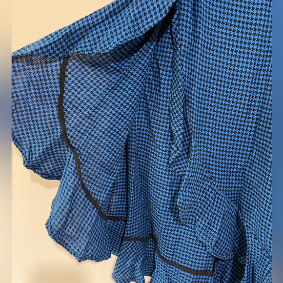 Hush Zuri Blue Black Houndstooth Check Ruffle Frill Wrap Skirt Size 10 Midi - Picture 5 of 9
